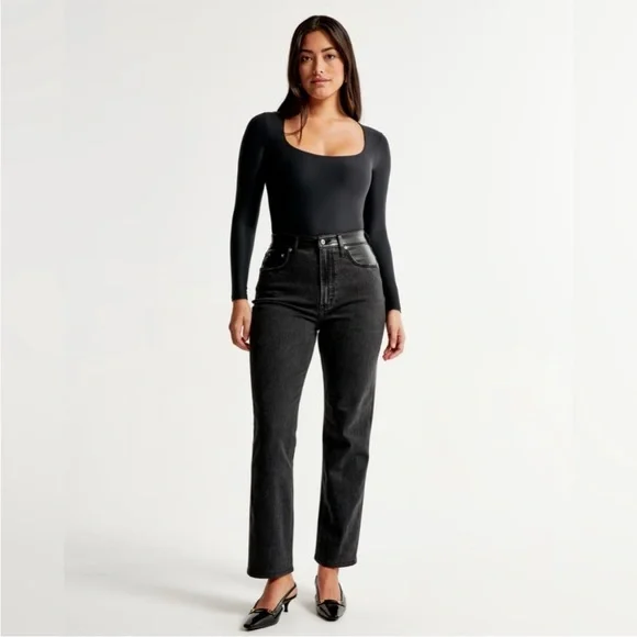 Abercrombie & fitch Curve Love Ankle Straight two toned black jean/leather pants - Picture 8 of 10